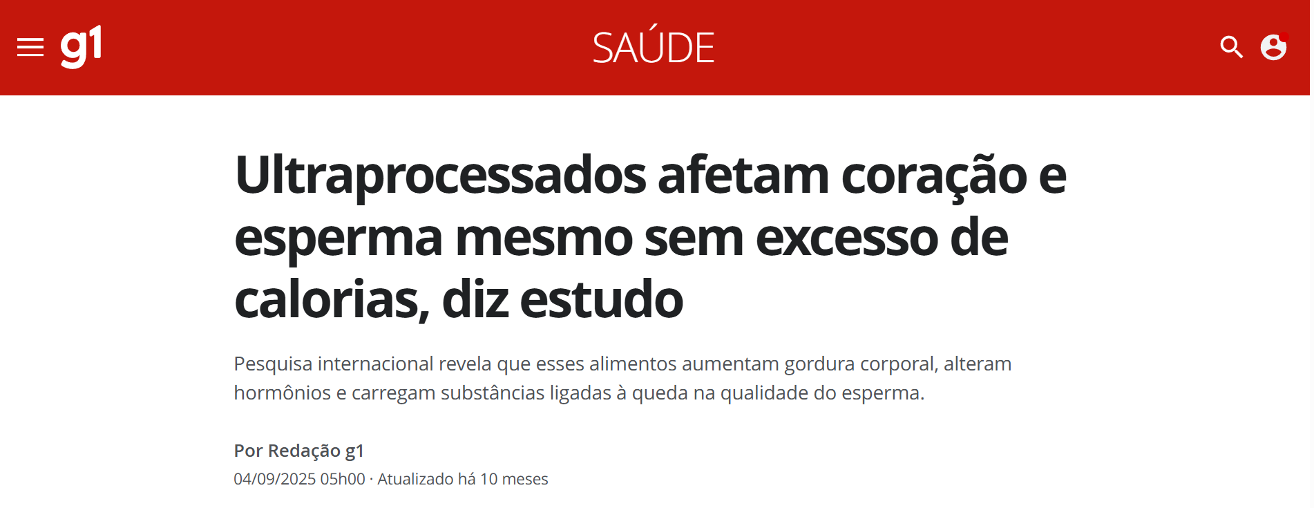 Matéria G1 sobre ultraprocessados
